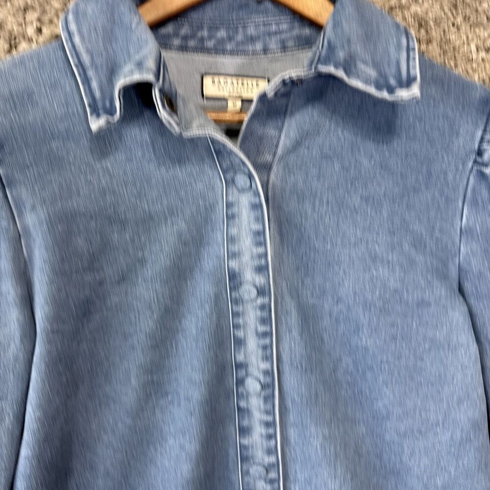 Bagatelle Collection Denim Puff Sleeve Shirt Jacket Medium Collared Snap Button - Picture 7 of 11